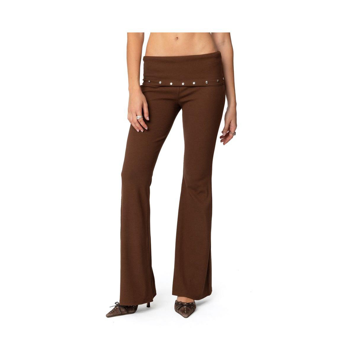 Womens Aries Studded Fold Over Leggings - Brown