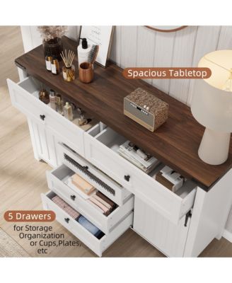 Kitchen Sideboard with Sliding Barn Doors, 5 Drawers