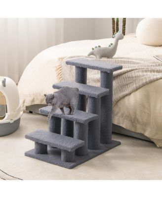 24'' 4-Step Pet Stairs Carpeted Ladder Ramp 8 Scratching Post Cat Tree Climber