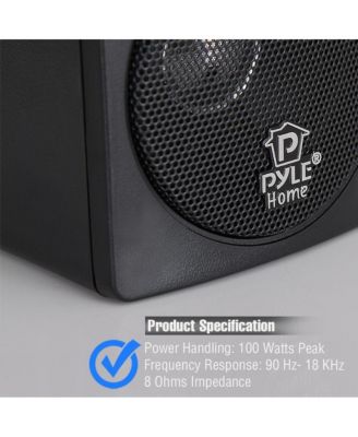 3" Mini Cube Bookshelf Speakers, Full Range, 100W Power, Black (Pair)