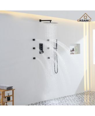Wall Mount Thermostatic Shower System with 3 Functions and Body Jets
