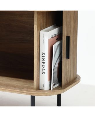 Mid-Century Modern 2-Door 55.1-Inch Wide TV Console with Slatted Slidng Doors