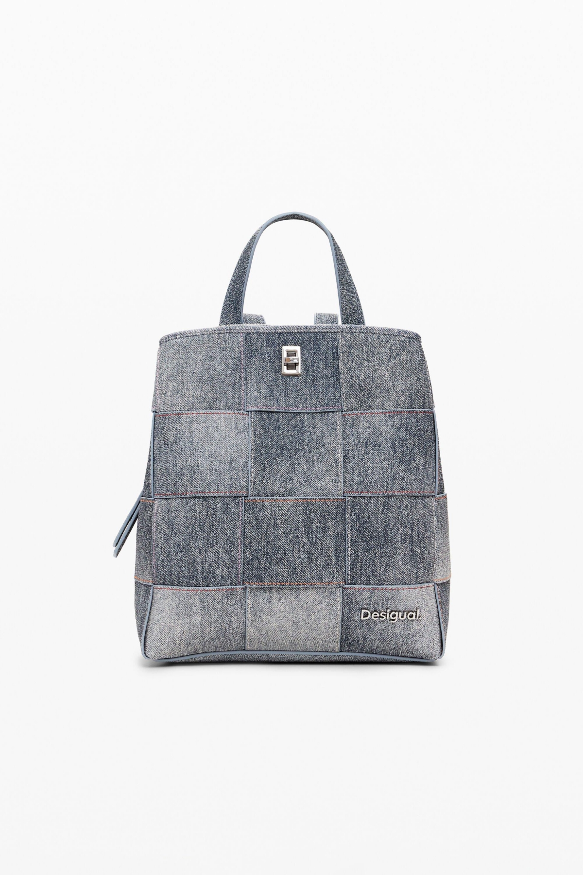 Women's Medium braided denim-effect backpack - Light blue