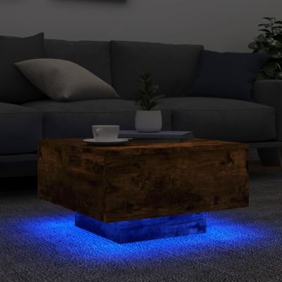 Coffee Table with LED Lights Smoked Oak 21.7"x21.7"x12.2
