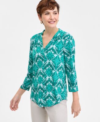売れ筋商品|||ジェイエムコレクション カットソー トップス レディース Women's Printed 3/4 Sleeve V-Neck Knit Top, Exclusively at Macy's Black Medallion Combo JM Collection Women's Printed 3/4 Sleeve V-Neck Knit Top