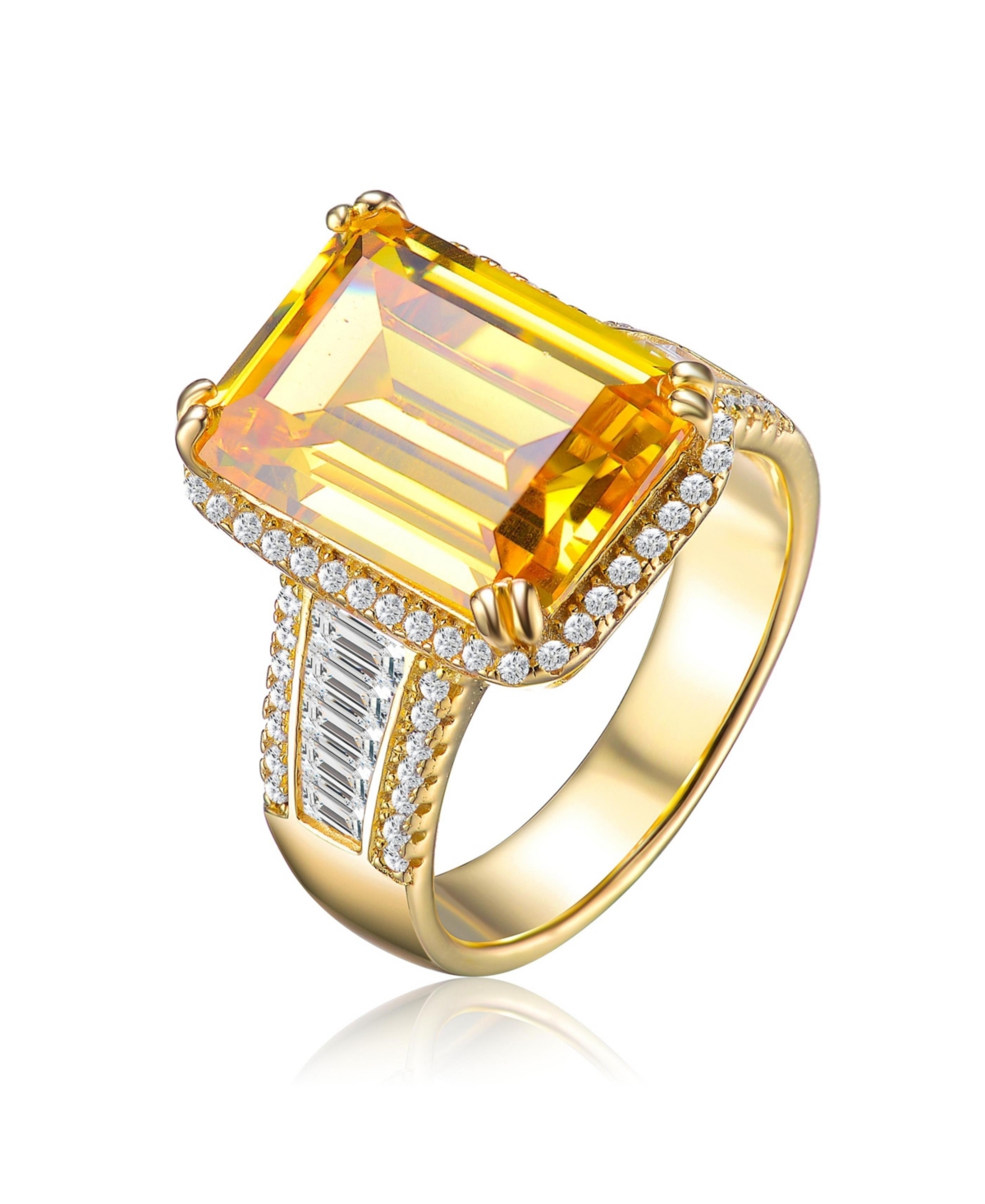 Elegant Sterling Silver Cubic Zirconia 14K Gold Plated Ring - Yellow