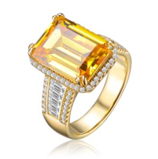 Genevive Yellow Cubic Zirconia 14K Gold Plated Sterling Silver Ring ...