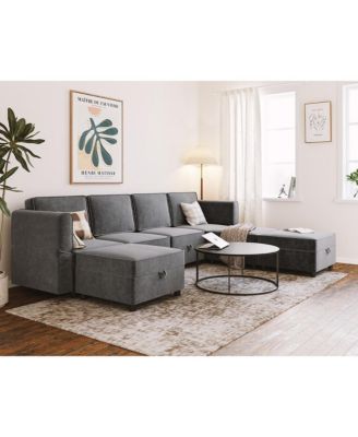 113.4" Chenille Reversible Sectional Sofa, 7-Seater Modular Sectional Sofa, Comfy Sectional Sleeper Sofa Couch with Chaise, U-Shape Modular Couch with Storage Seats & Ottomans, Grey