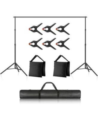 Photo Studio Backdrop Support System, 10ft/3m Wide 6.6ft/2m High Adjustable Background Stand with 4 Crossbars, 6 Backdrop Clamps, 2 Sandbags, and Carrying Bag for Portrait & Studio Photography