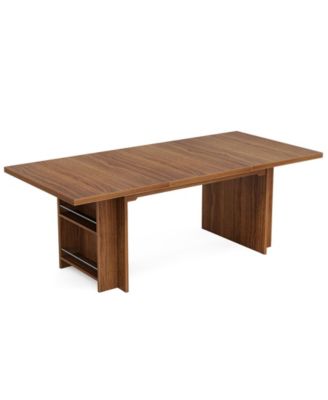 Farmhouse Dining Table for 6 to 8, 63-Inch Rectangular Wooden Kitchen Table with Storage, Industrial Dinner Table with Shelves