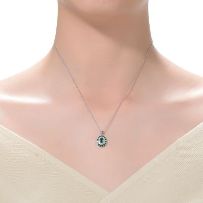 Long Lasting Sterling Silver with White Gold Plated and Cubic Zirconia Oval Pendant Necklace