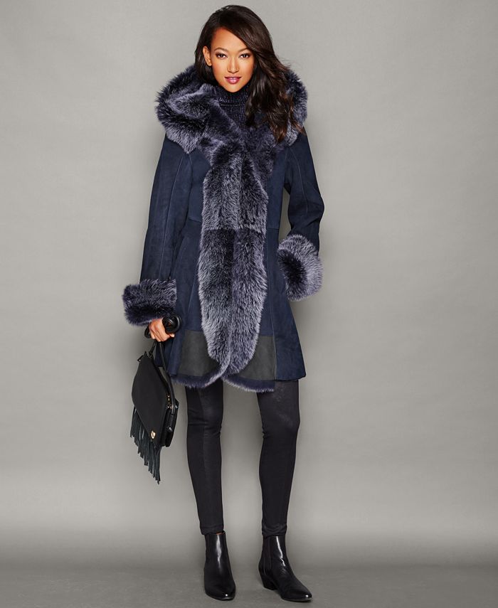 The Fur Vault Hooded Shearling Lamb Coat Macy s