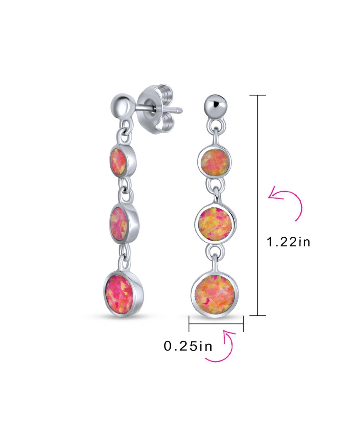 Bling Jewelry Geometric 3 Bezel Round Disc Linear Circle Synthetic Opal Dangle Earrings For Women Sterling Silver