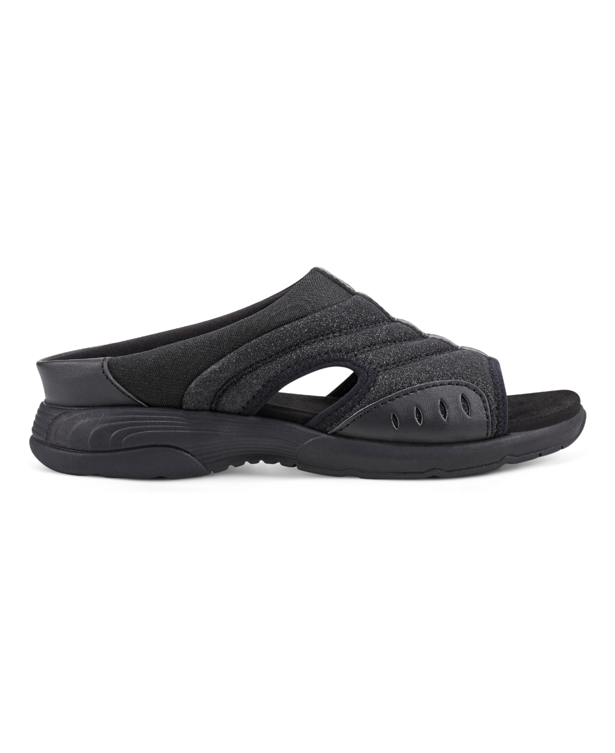 Shop Easy Spirit Women's Traciee Lightweight Flat Easy-on Sandals In Black Glitter
