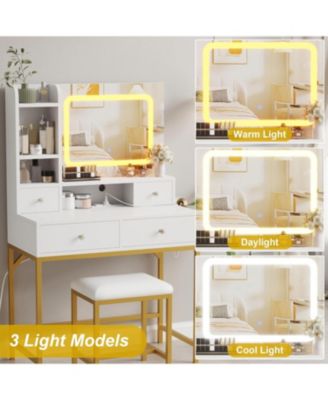 Makeup Vanity Desk with Mirror, Vanity Desk with Lights in 3 Colors