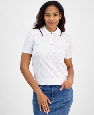 Tommy Hilfiger - Women's Cotton Pointelle Diamond Sweater