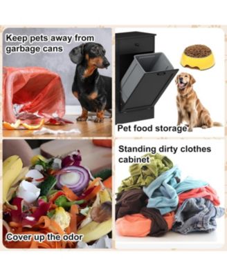 Double Tilt Out Trash Cabinet 20 Gallon,Hidden Wooden Trash Can Cabinet with Deodorizing Function,Farmhouse Laundry Hamper Cabinet, Pet Proof Trash Can, Wood Laundry Cabinet White