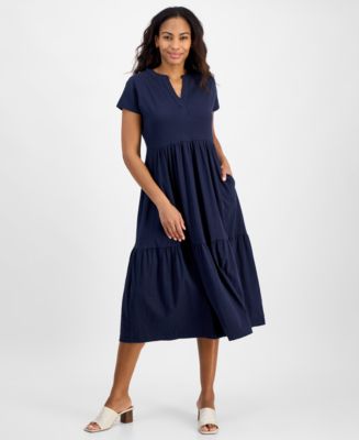 tiered cotton midi dress ellos Plus Size Tiered Cotton Midi Dress