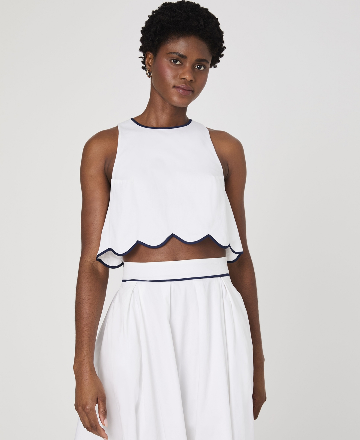 French Connection Alexis Cropped Top In Summer White,marine