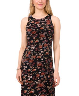 Women's Floral Sleeveless Keyhole-Back Crewneck Maxi Dress