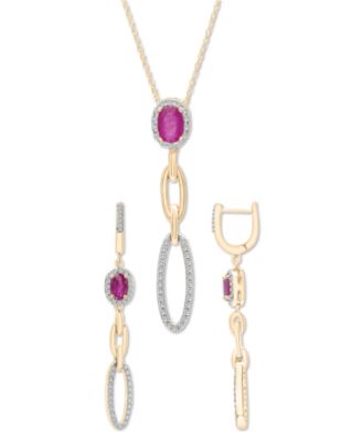 Macy's - Ruby (5/8 ct. t.w.) & Diamond (1/5 ct. t.w.) Halo Link Drop Earrings in 14k Gold