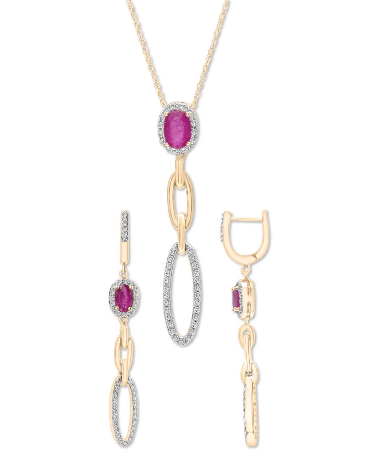 Macy's Ruby (5/8 Ct. T.w.) & Diamond (1/5 Ct. T.w.) Halo Link Drop Earrings In 14k Gold In Ruby