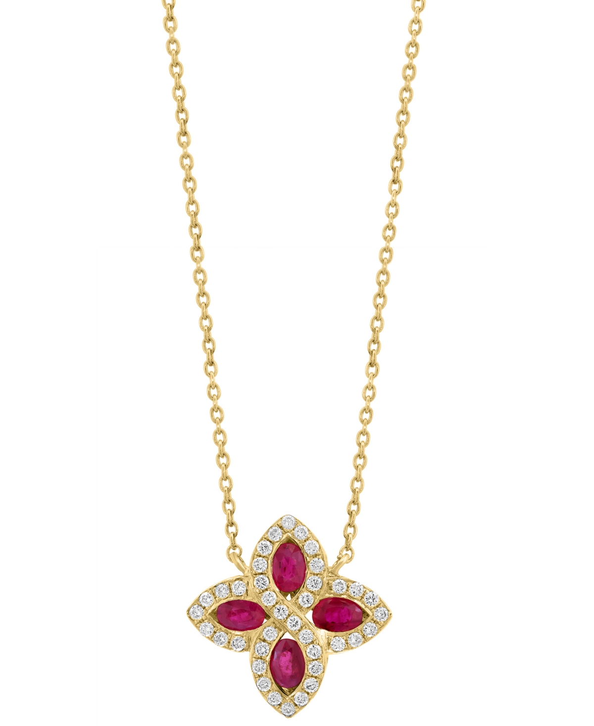 Effy Collection Effy Ruby (7/8 Ct. T.w.) & Diamond (1/4 Ct. T.w.) Flower 18" Pendant Necklace In 14k Gold In Gold