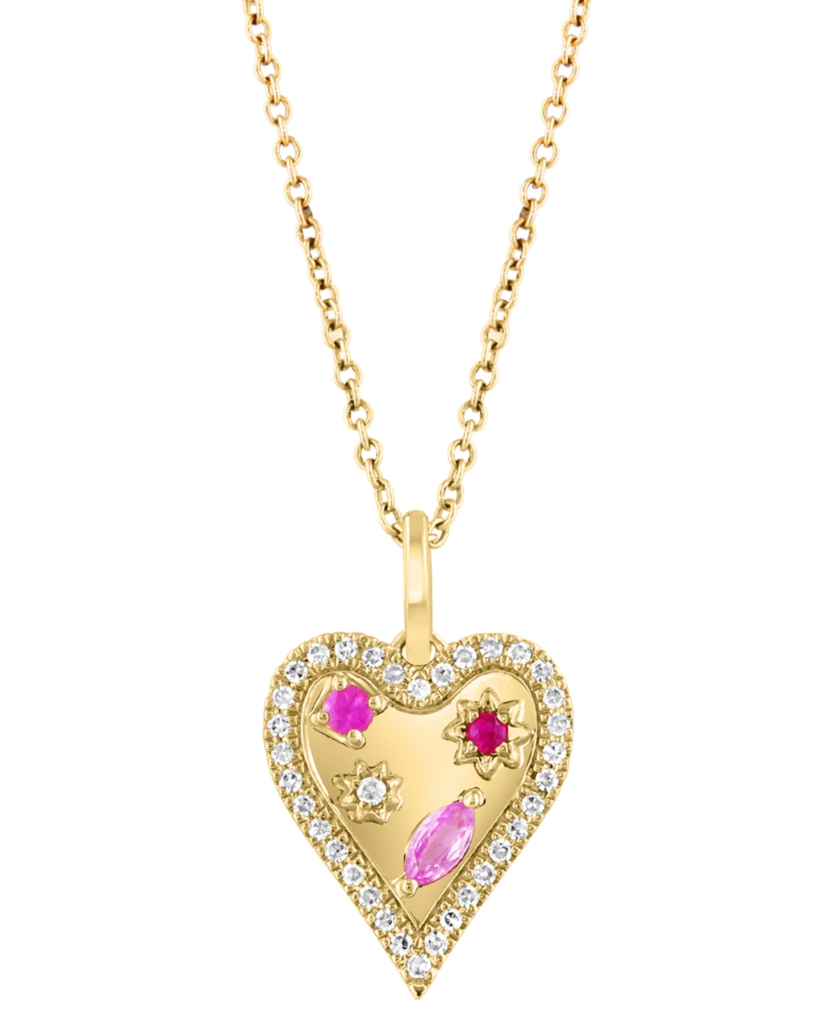Effy Collection Effy Pink Sapphire (1/8 Ct. T.w.), Ruby Accent, & Diamond (1/6 Ct. T.w.) Heart Halo 18" Pendant Neck In Gold