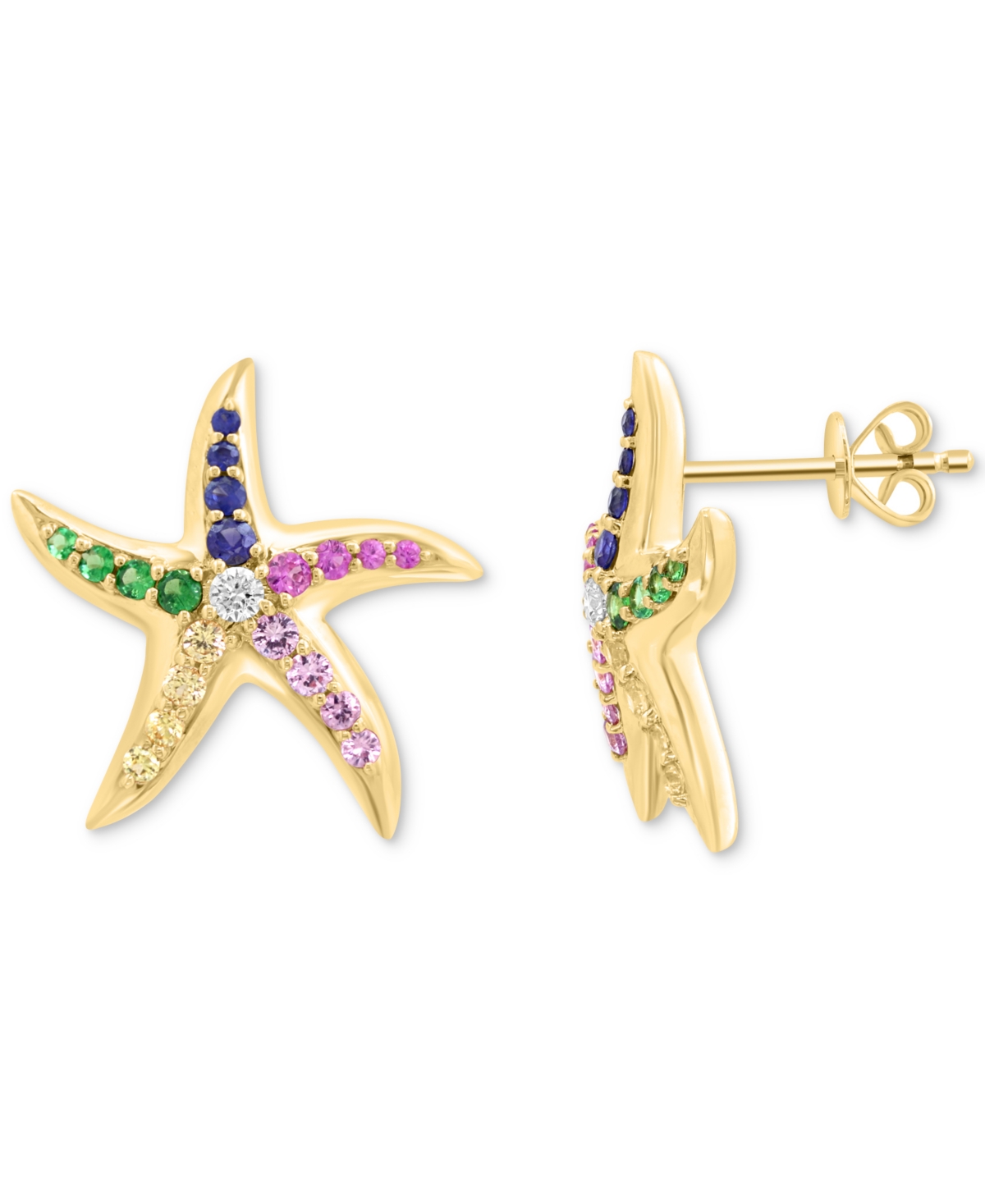 Effy Collection Effy Multi-gemstone (5/8 Ct. T.w.) & Diamond (1/10 Ct. T.w.) Starfish Stud Earrings In 14k Gold In Gold