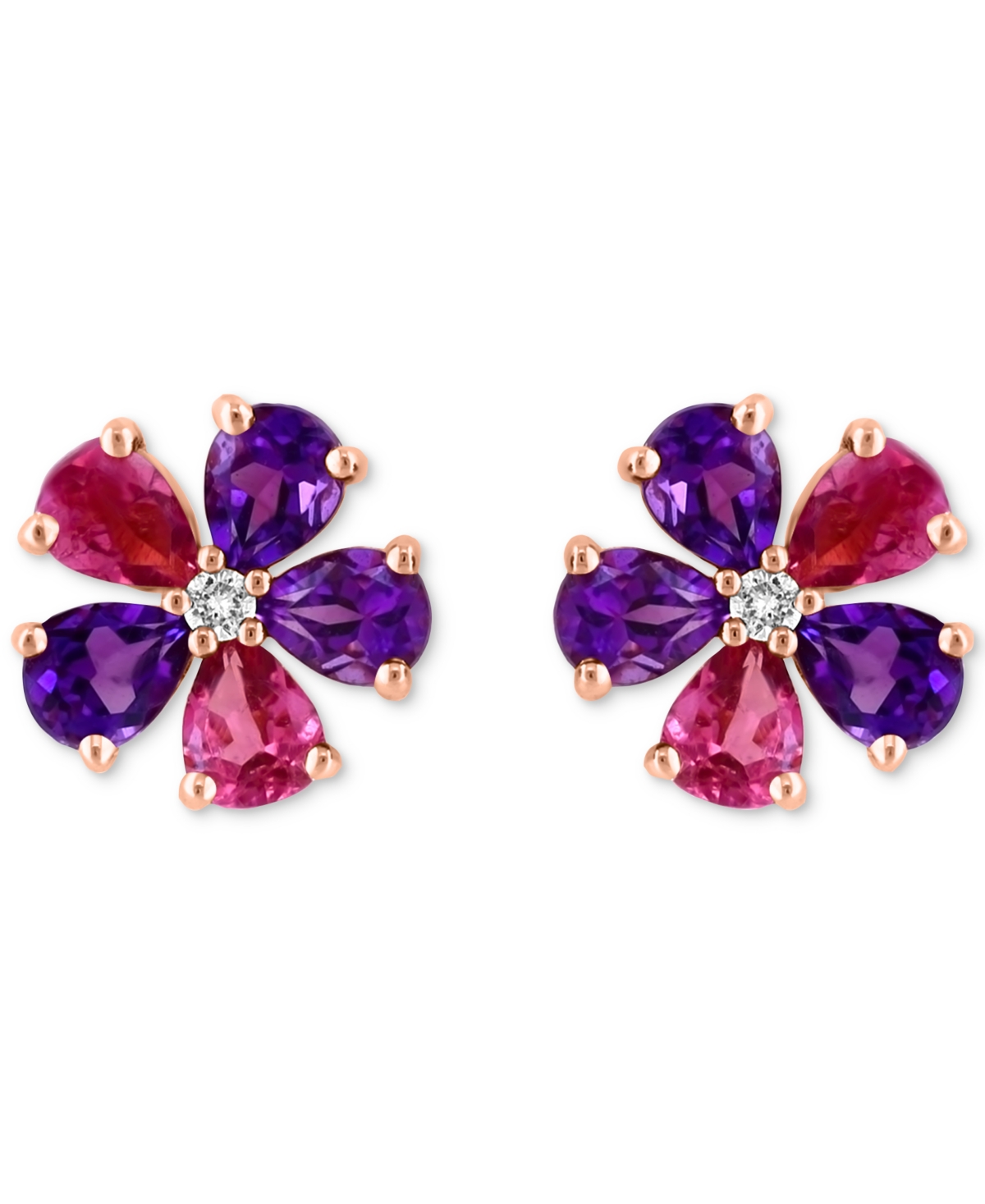 Effy Collection Multi Gemstone (1-1/2 Ct. T.w.) & Diamond Accent Floral Stud Earrings In 14k Rose Gold In Rose Gold