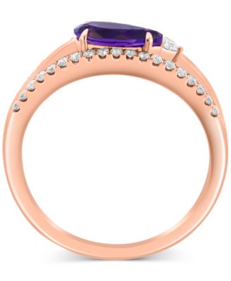 EFFY&reg; Collection Diamond (1/4 ct. t.w.) & Amethyst (1/2 ct. t.w.) Multi Row Ring in 14k Rose Gold
