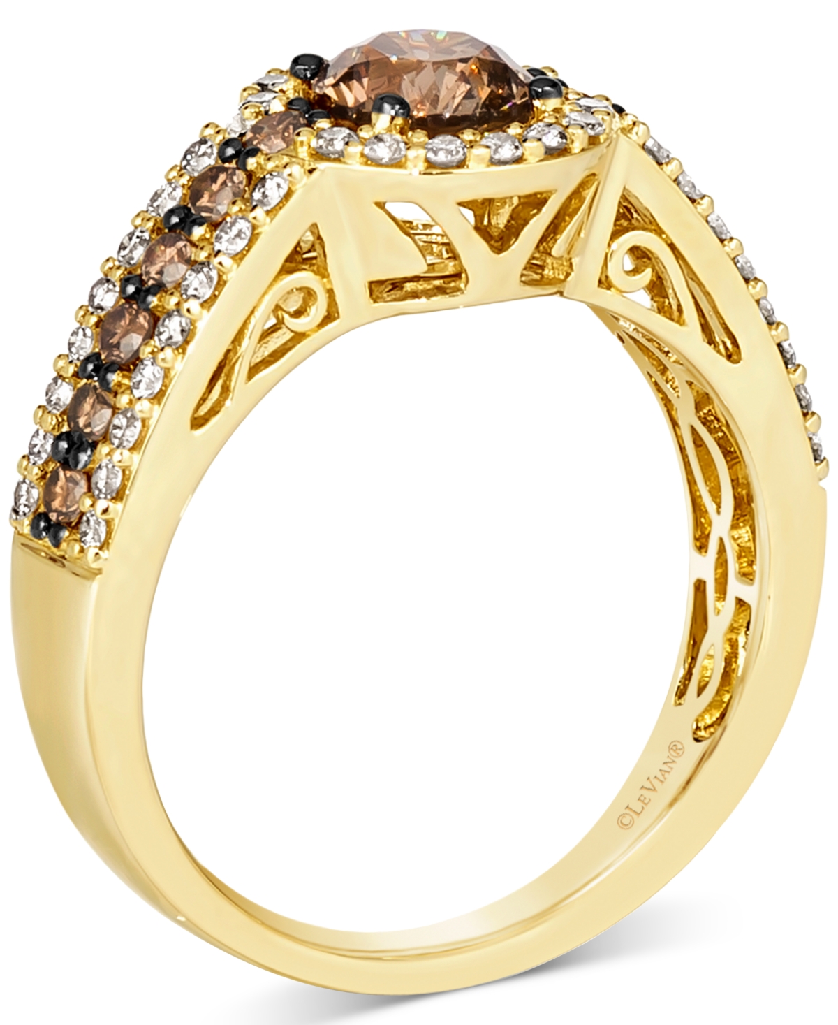 Le Vian Chocolate Diamond & Nude Diamond Halo Triple Row Ring (1-3/8 Ct. T.w.) In 14k Gold In Yellow Gold