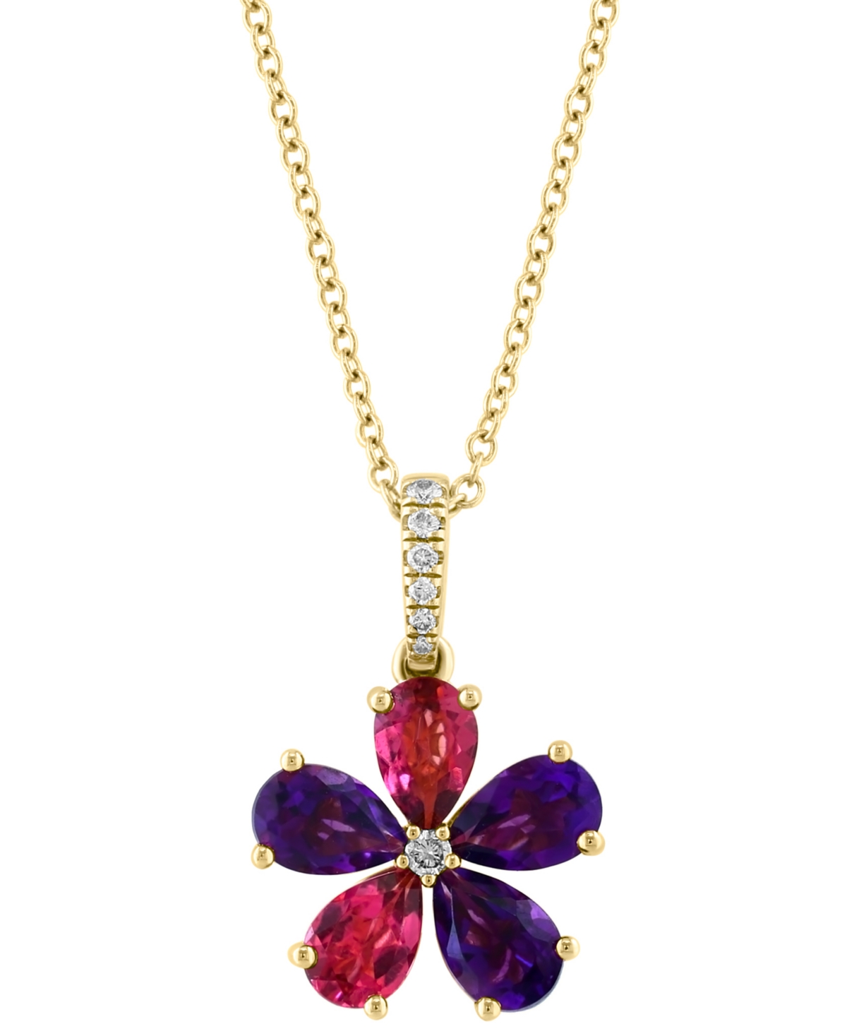 EFFY COLLECTION EFFY MULTI-GEMSTONE (1-7/8 CT. T.W.) & DIAMOND (1/20 CT. T.W.) FLOWER 18" PENDANT NECKLACE IN 14K GO 