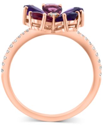 EFFY&reg; Collection Diamond (1/6 ct. t.w.) & Multi Gemstone (1-5/8 ct. t.w.) Floral Ring in 14k Rose Gold