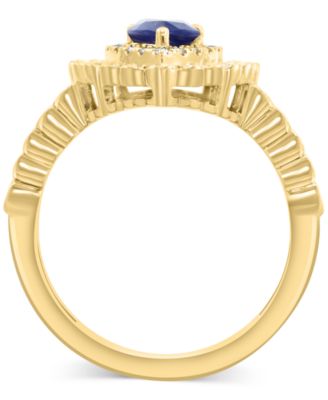 EFFY&reg; Collection Diamond (1/4 ct. t.w.) & Sapphire (5/8 ct. t.w.) Pear Shaped Ring in 14k Two Tone Gold