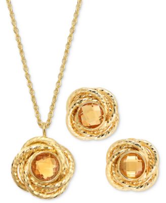 Macy's - 2-Pc. Set Citrine Love Knot 18" Pendant Necklace & Matching Stud Earrings (1-3/4 ct. t.w.) in 14k Gold-Plated Sterling Silver