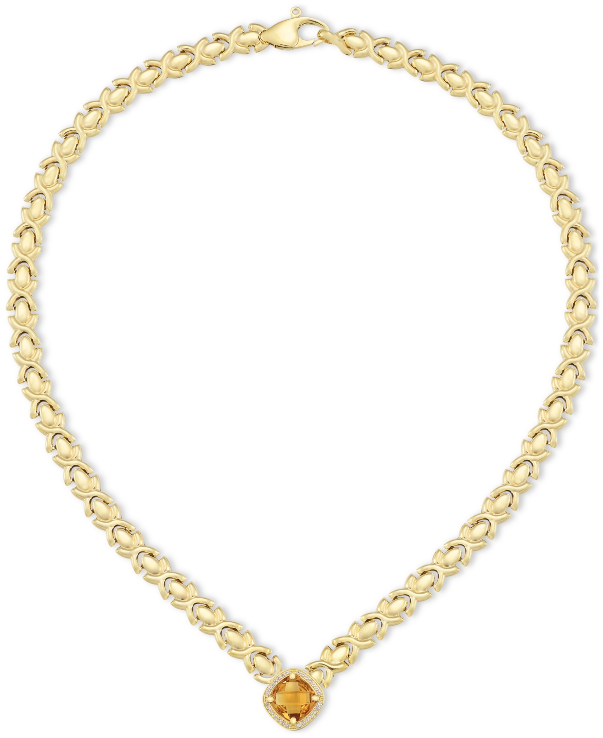 Macy's Citrine (3-3/8 Ct. T.w.) & White Topaz (1/3 Ct. T.w.) Xoxo Link 18" Collar Necklace In 14k Gold-plat In Citrine