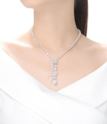 Sterling Silver White Gold Plated with White Cubic Zirconia Accent Necklace