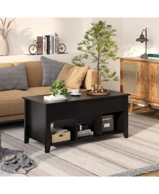 Wooden Lift-Top Coffee Table – Modern Storage Table with Rising Work Surface and Open Lower Shelf