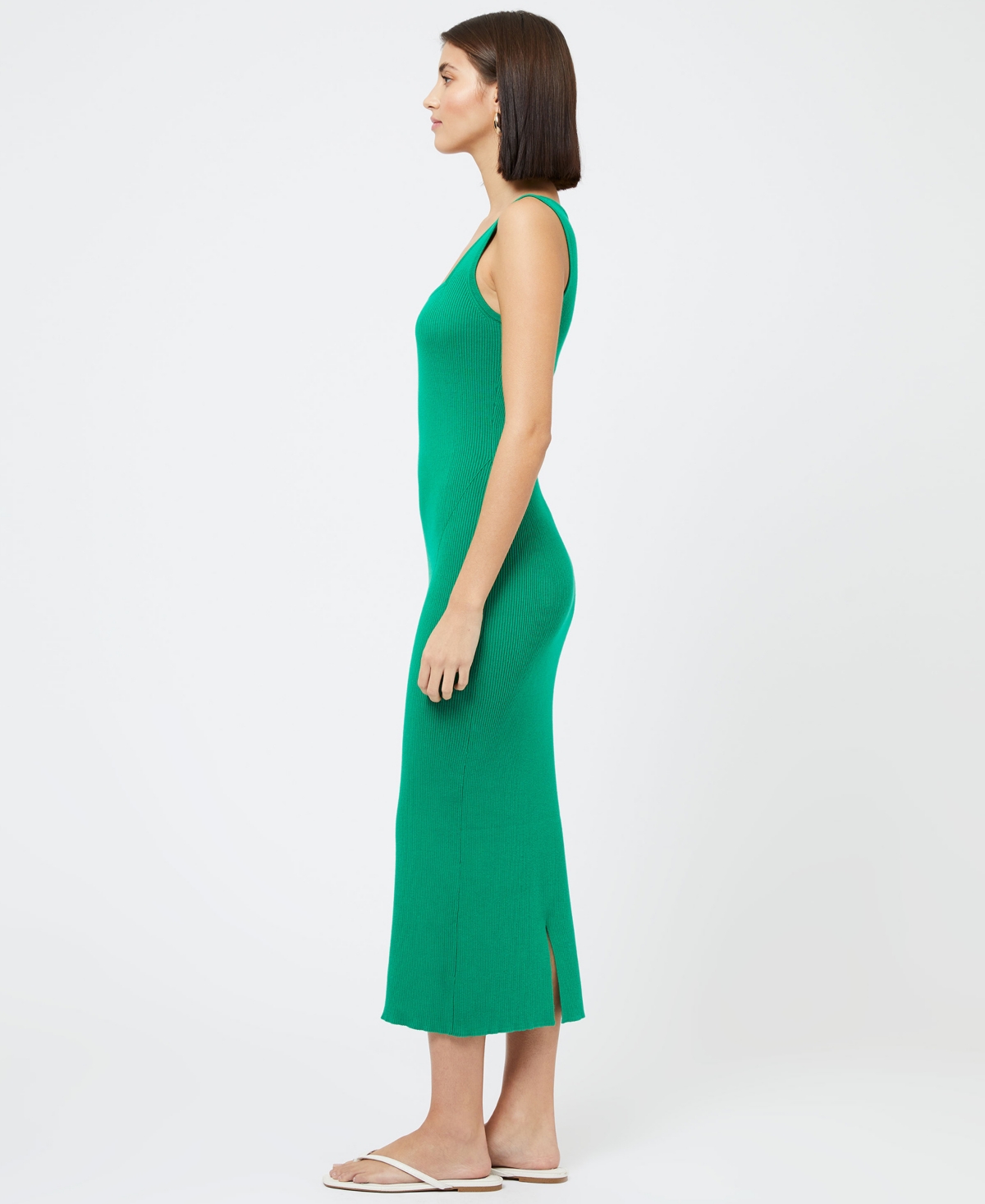 French Connection Mozza Sleeveless Rib Midi Sweater Dress In Green Tambourine