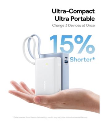 Power Bank, Picogo 10000mAh 45W 3-Output Portable Charger with Built-in USB-C Cable, White