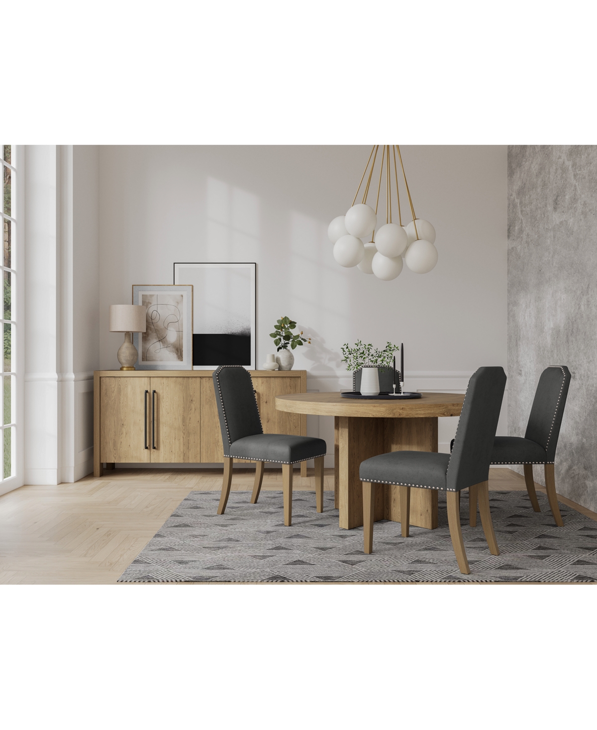 Macy's 5pc Dining Set (davie Round Table & 4 Jesilyn Chairs) In Slate