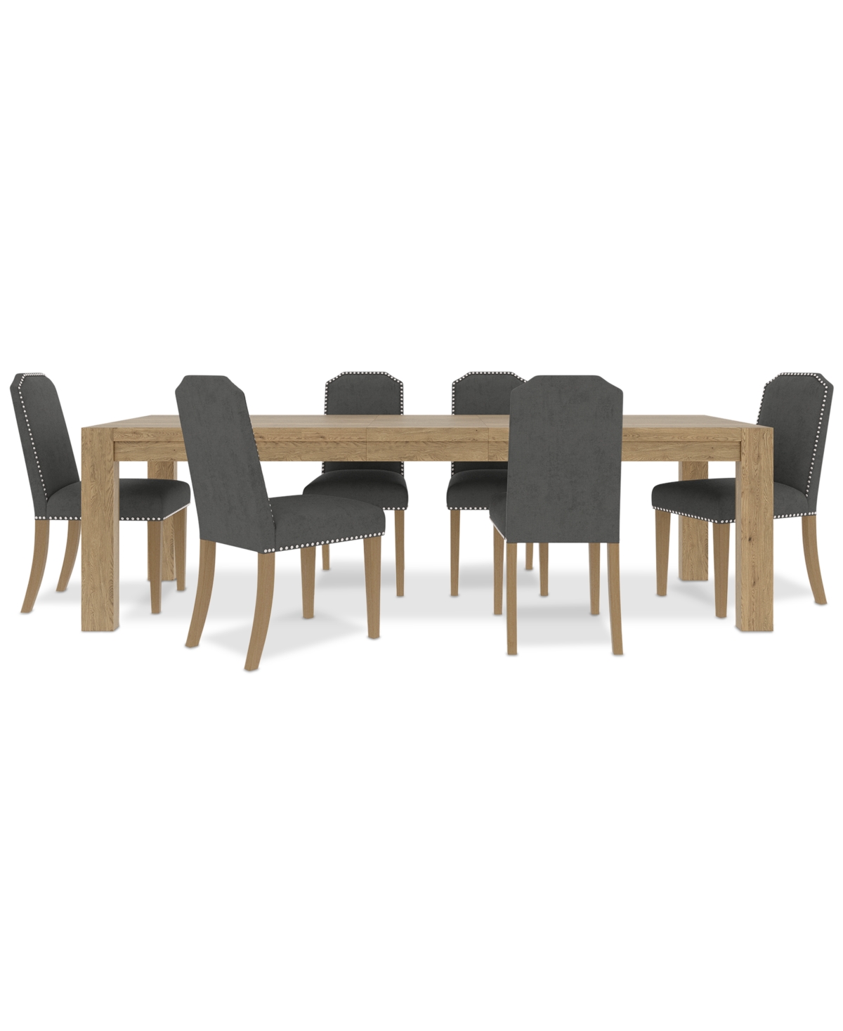 Macy's 7pc Dining Set (davie Rectangular Table & 6 Hinsen Chairs) In Slate
