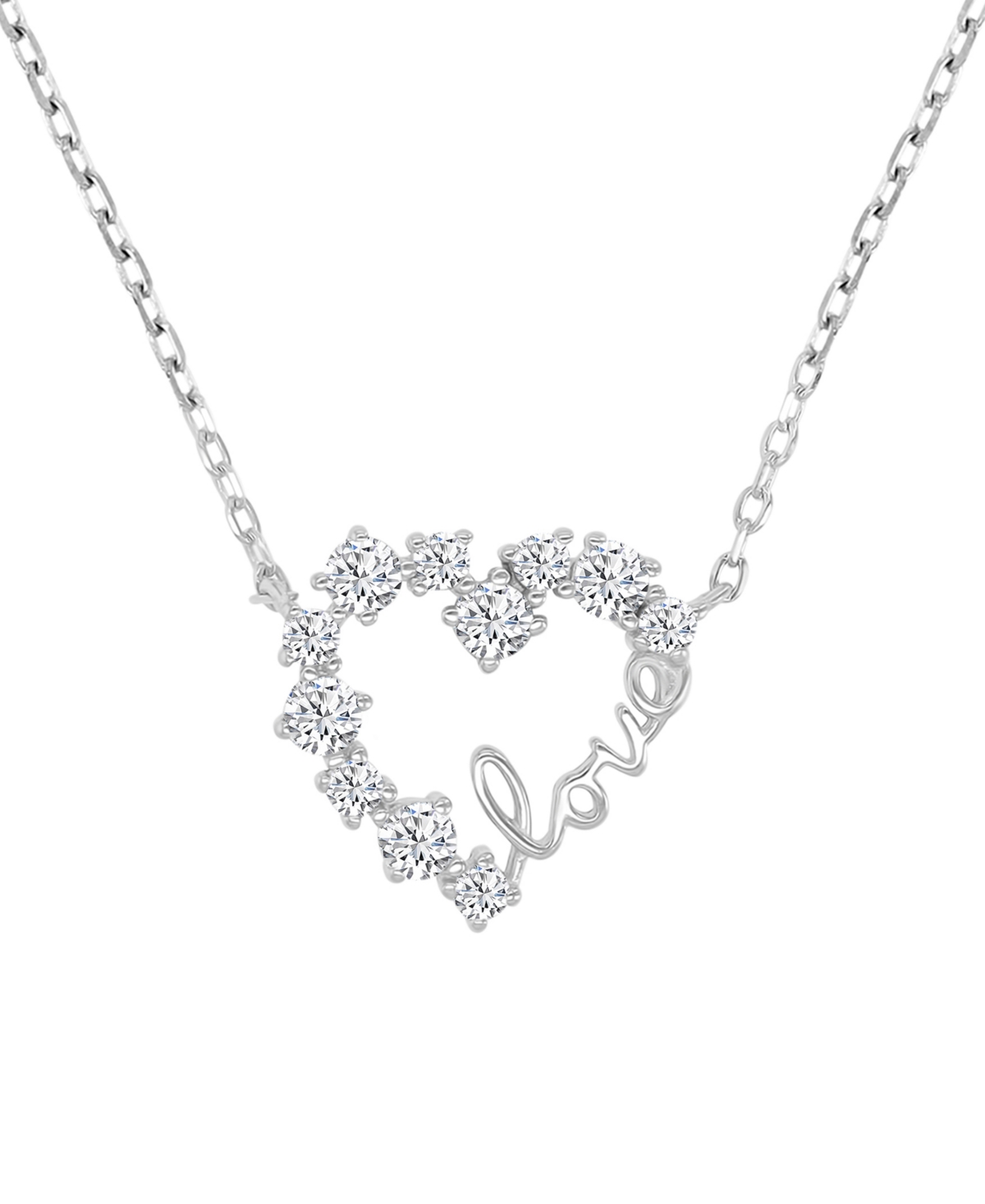 Macy's Cubic Zirconia Love Script Heart Pendant Necklace In Sterling Silver 18" In Silver