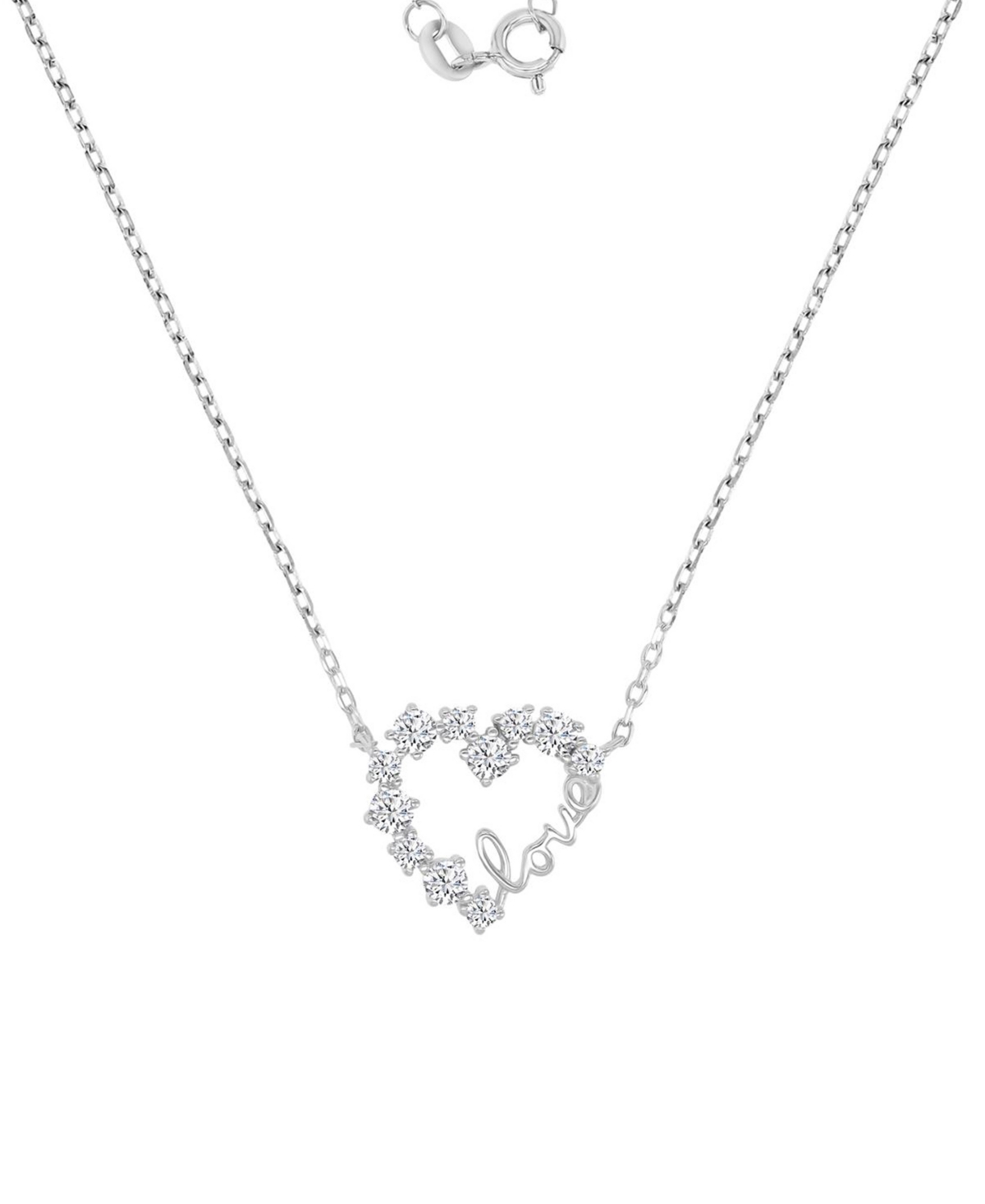Macy's Cubic Zirconia Love Script Heart Pendant Necklace In Sterling Silver 18" In Silver