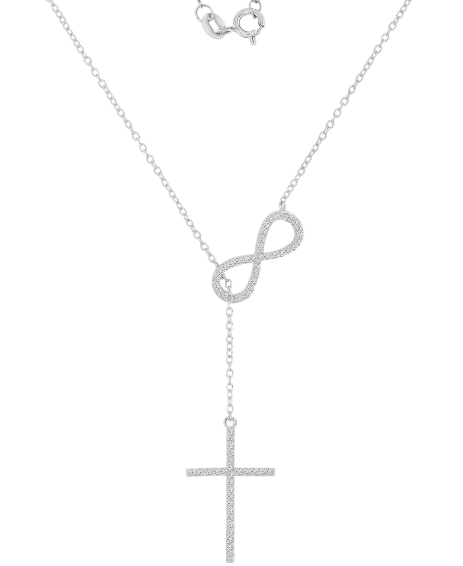 Cubic Zirconia Infiniti and Cross Y-Neck Necklace in Sterling Silver