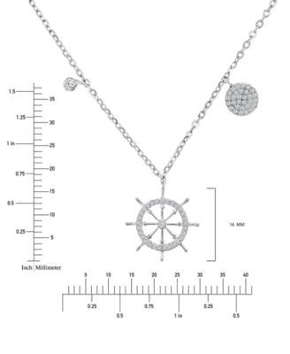 Cubic Zirconia Ship Wheel 18" Pendant Necklace in Sterling Silver