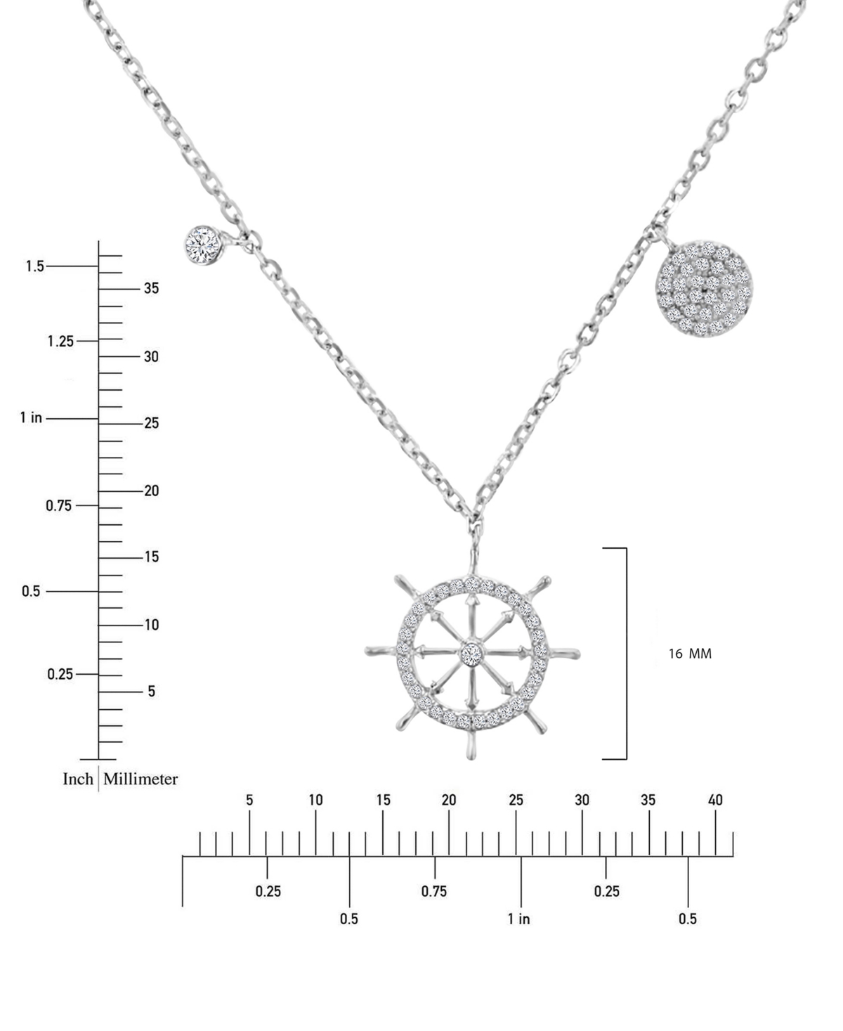 Macy's Cubic Zirconia Ship Wheel 18" Pendant Necklace In Sterling Silver In Silver