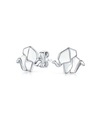 3D Geometric Origami Elephant Stud Earrings in Sterling Silver