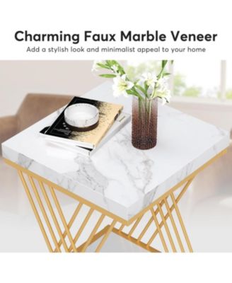 1-Pc Square End Table Metal Frame 2-Tier Storage Side Table